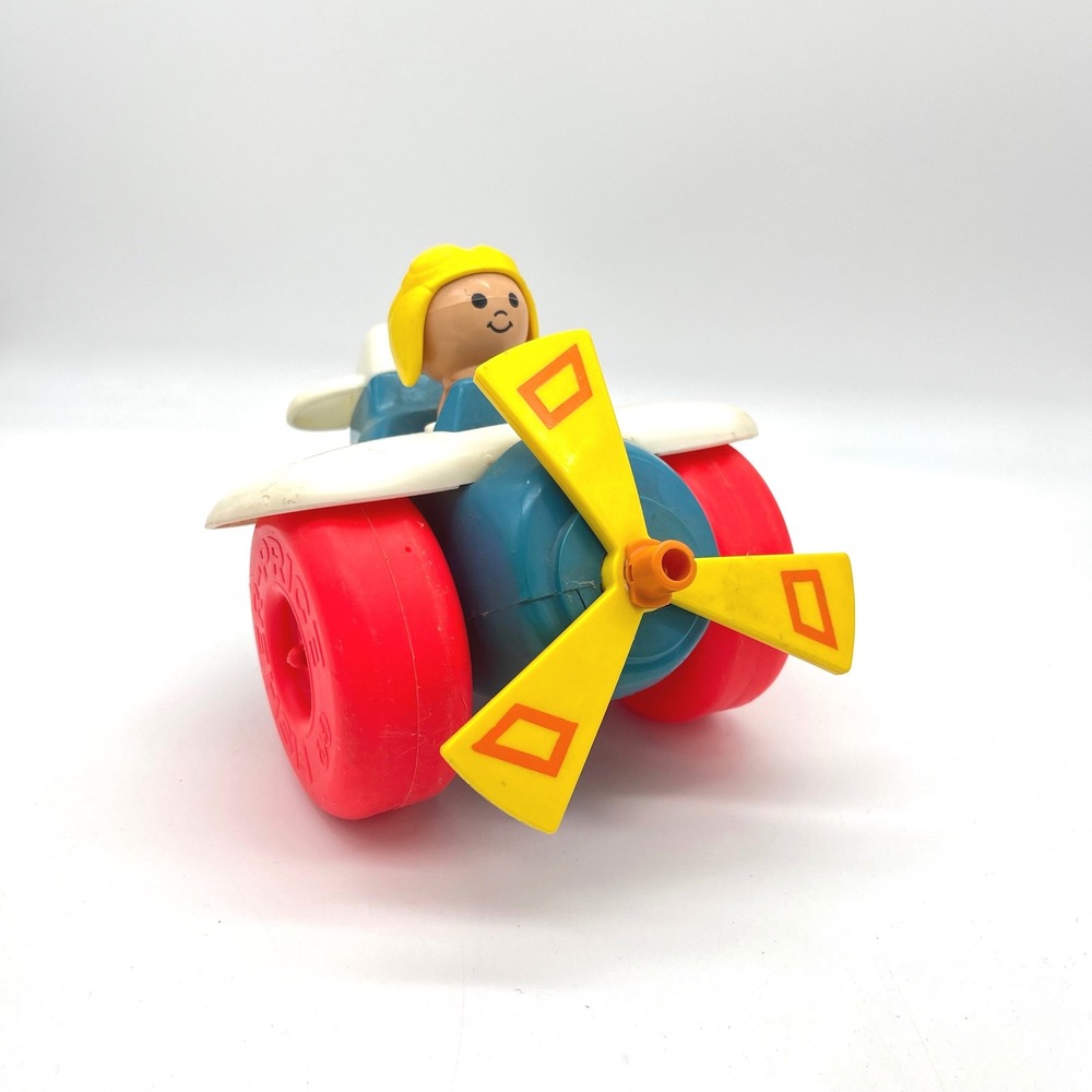 Vintage 1980 Fisher Price Little People Airplane Blue White Red Propeller 171